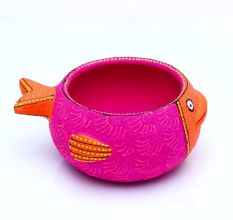 Handicraft Washable Terracotta Modern Fish Diya Tealight T-Light Holder - Pink